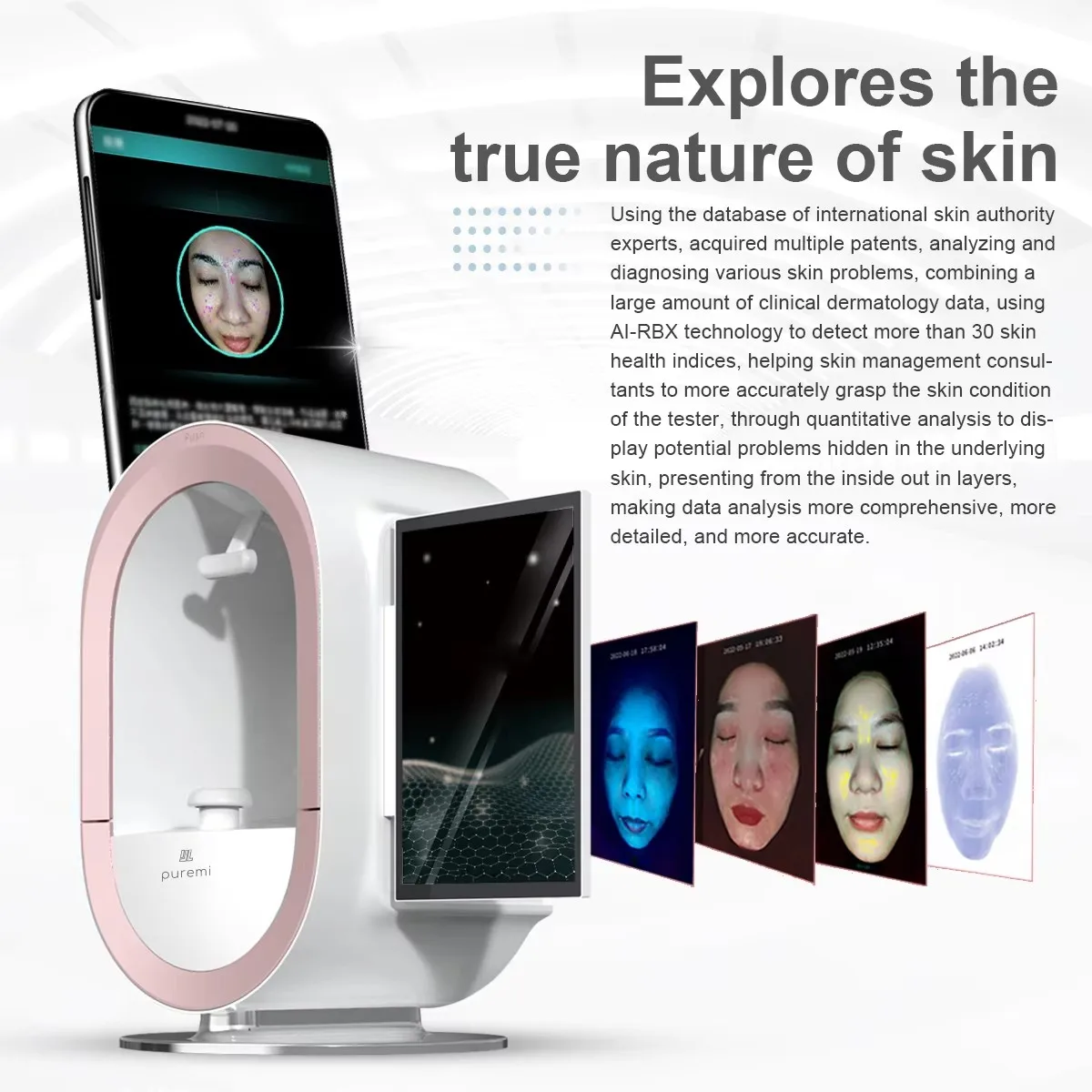 2024 Beauty Salon New 3D Technology Professional AI 12 Spectral Face Skin Analyzer Wrinkles spots pores Acne Analysis