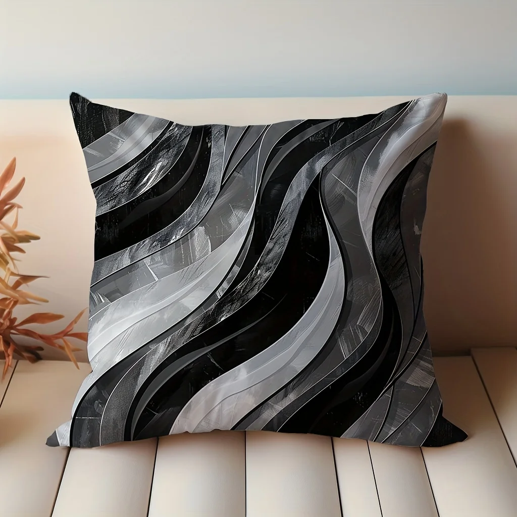 Gray-white Abstract Curved Pattern Pillow Cover Single Piece Decor Pillowcase