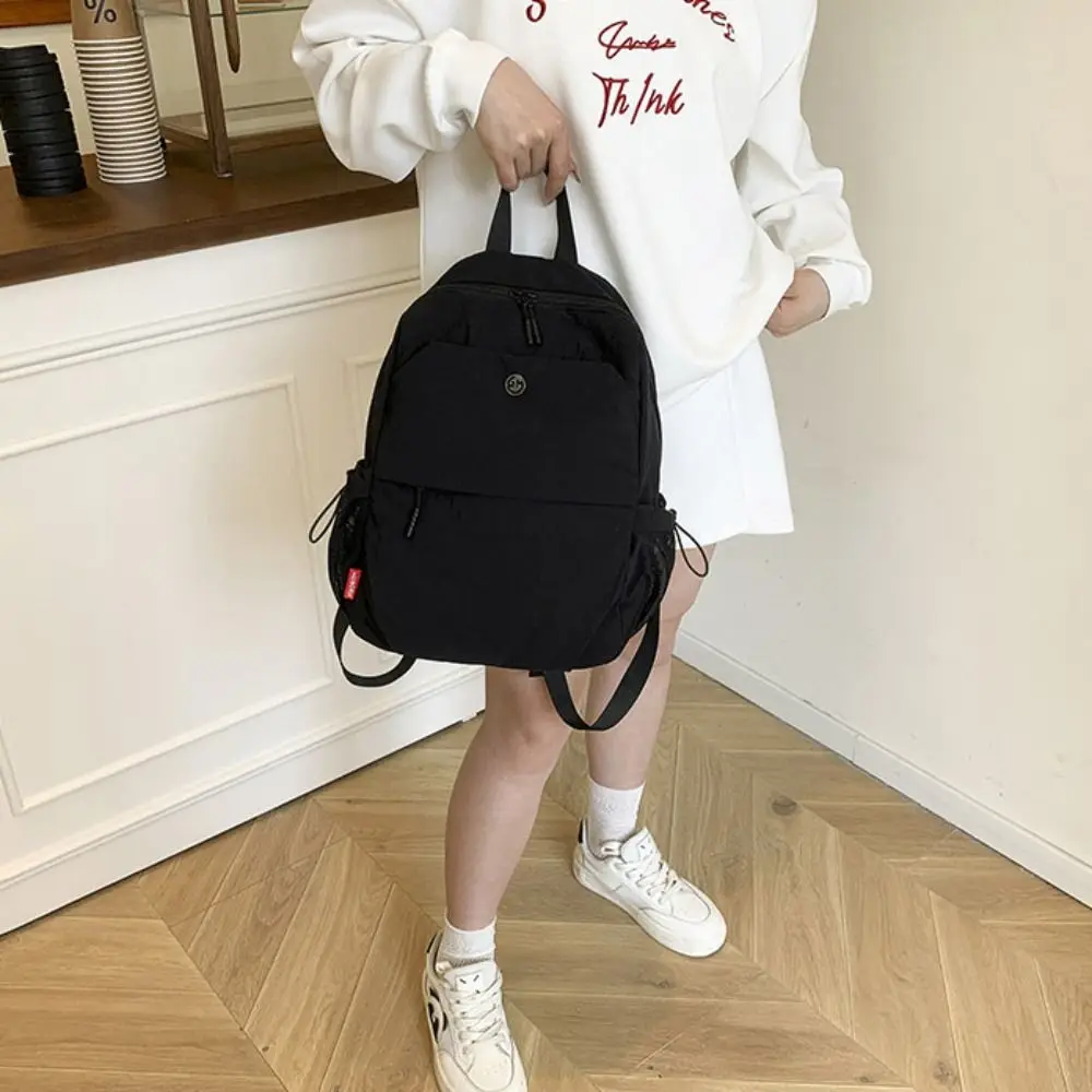 Waterproof Small Pack Sport Nylon Backpack Solid Color Handbag Solid Color Shoulder Bag Korean Style Retro Backpack Outdoor
