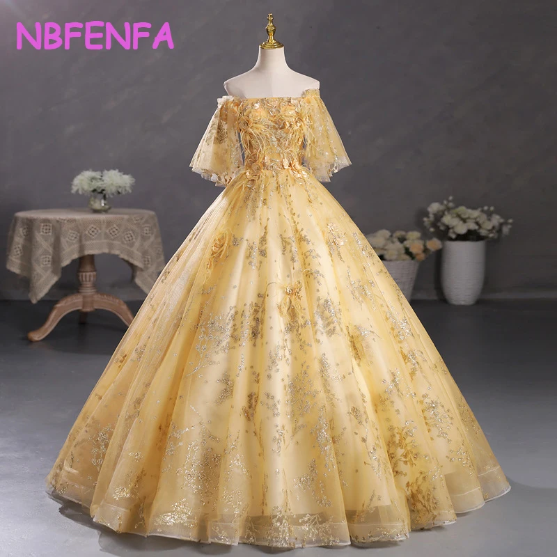 Elegantes, luxuriöses, schulterfreies Abendkleid mit goldenem Tüll für Damen, Sommer, sexy, rückenfrei, langes formelles Party-Ballkleidkleid