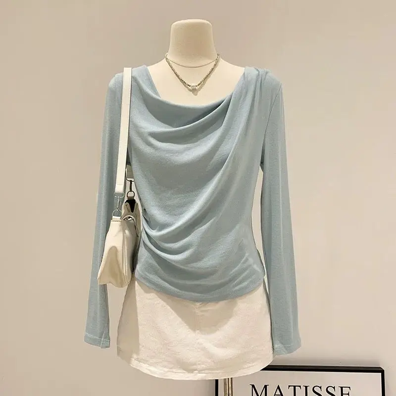 Sweter damski UMI MAO w stylu francuskim z dekoltem w łódkę, modny, nowy, jesienny, miękki, dopasowany, wyszczuplający, warstwa bazowa, koszulka.