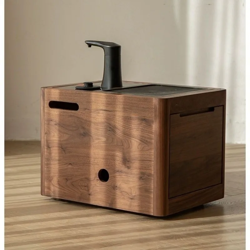 

Walnut small tea table simple coffee table living room balcony tea table solid wood small edge mobile tea