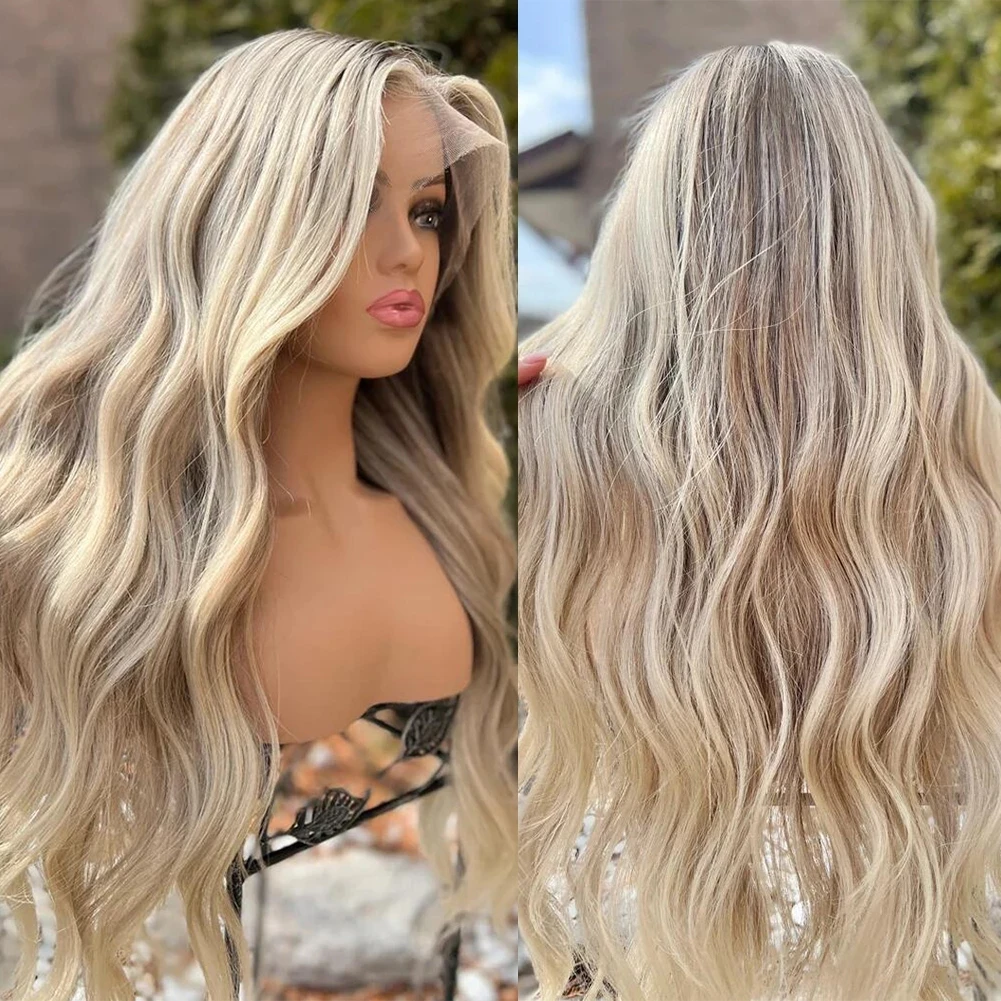 Buttercream Blonde Lace Wigs with Lowlights 100% Real Brazilian Wavy Human Hair Preplucked 13x6 Transparent HD Lace Front Wig