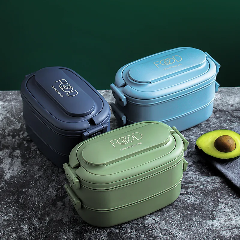 Portable Double Lunch Box Microwavable Bento Box with Tableware Student Worker Lunch Box Food Storage Box