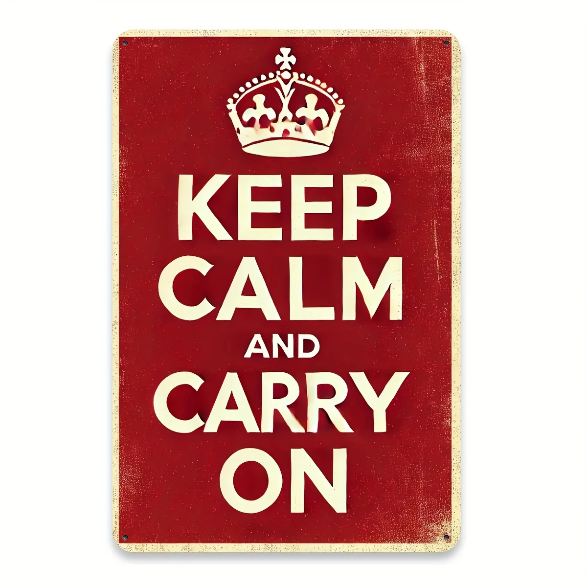 „Keep Calm and Carry On“ Vintage-Metallschild, – Retro-Poster in Rot und Weiß mit Kronenillustration für Zuhause, Küche, Esszimmer
