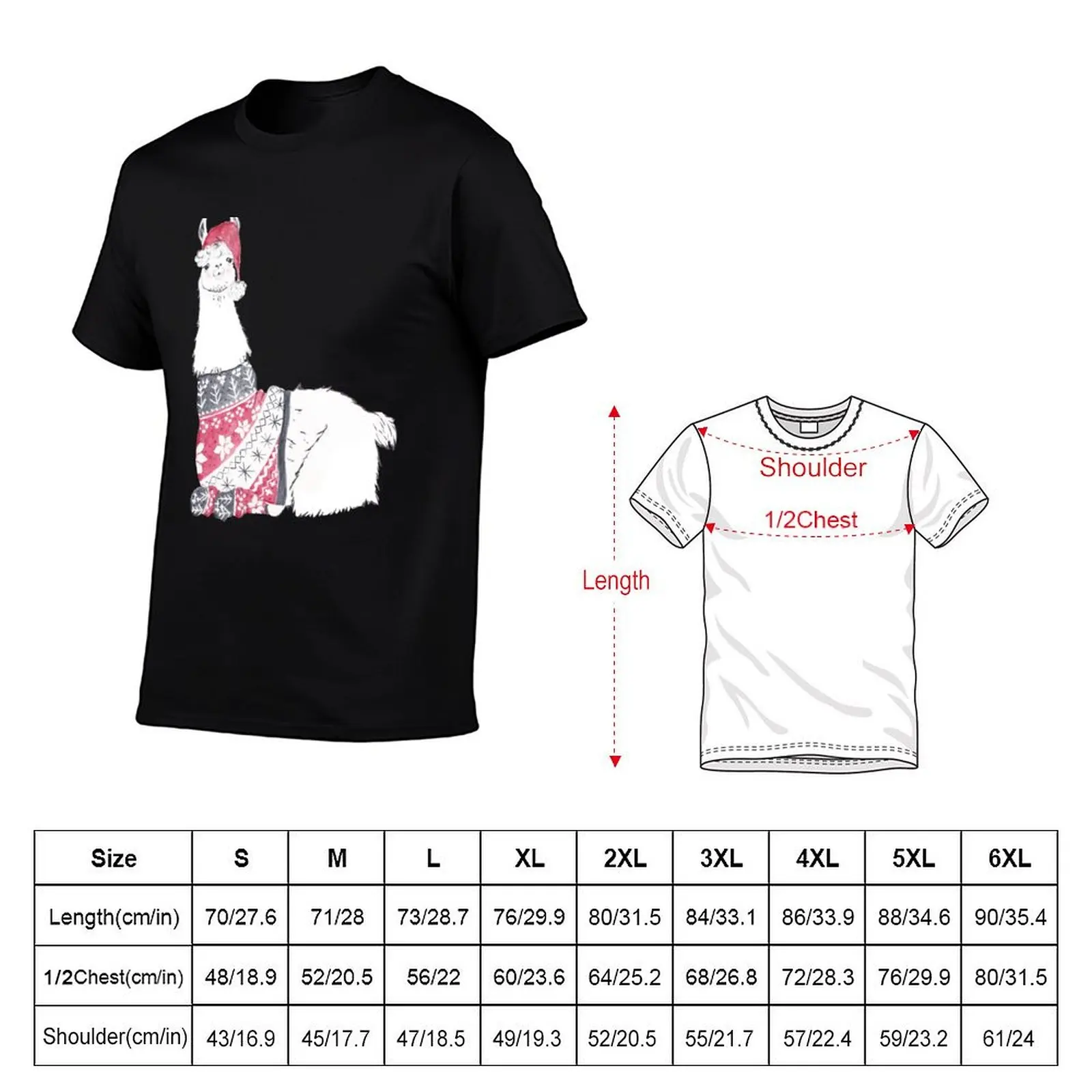 Llama Wearing a Christmas Sweater T-Shirt Work Wear Lightweight Tee