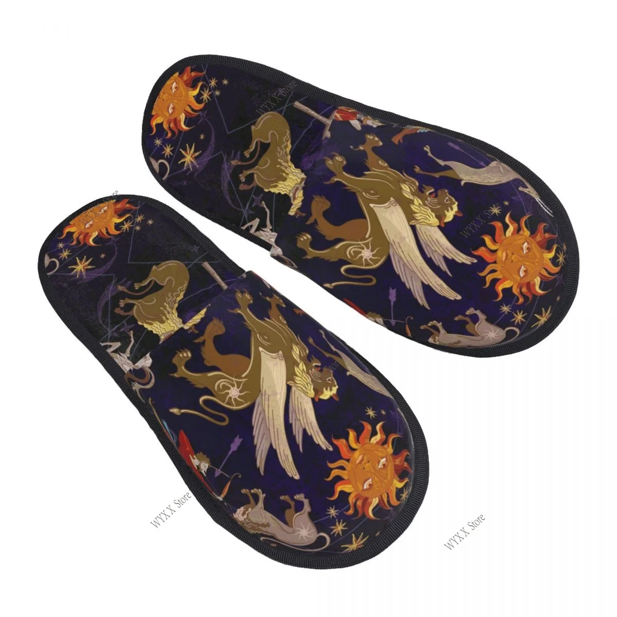 

Домашние тапочки с мистической астрологией и символами животных, зимние теплые плюшевые тапочки, модные домашние мягкие пушистые тапочки