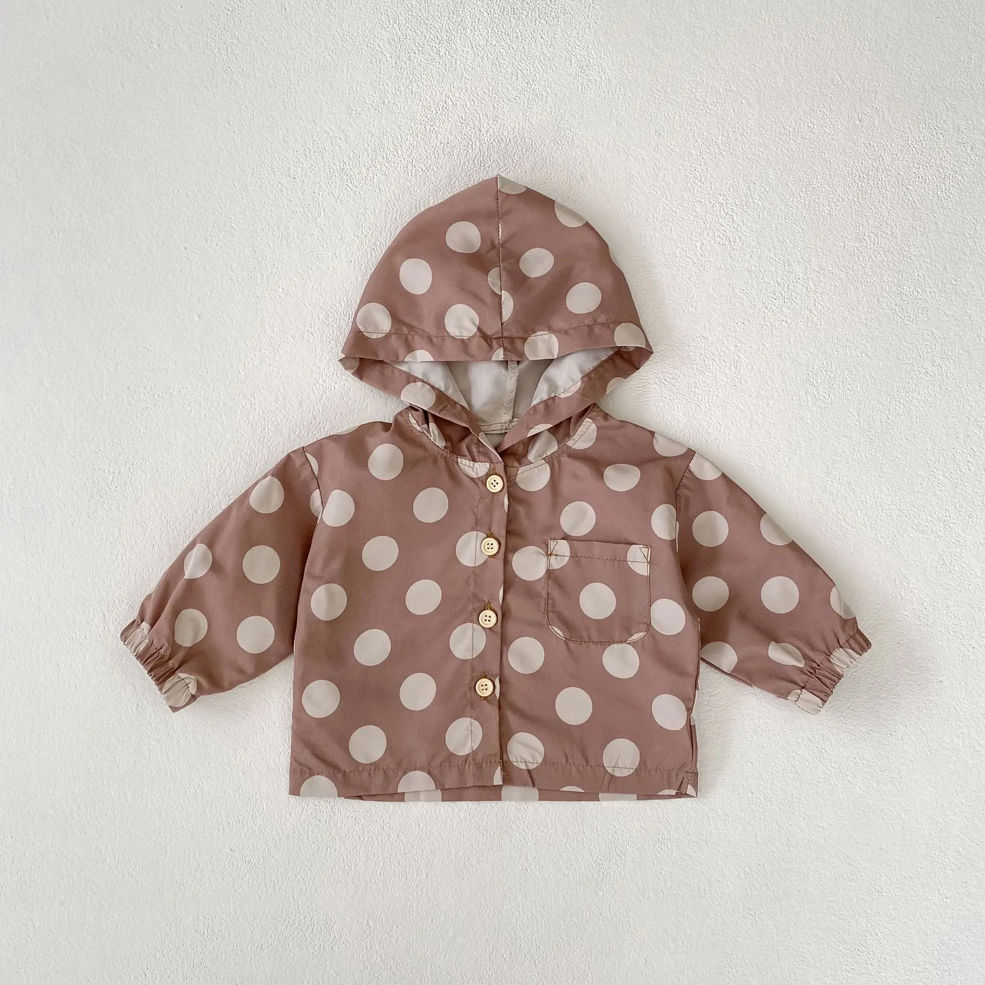 3 6 12 18 24 36 Months Baby Girls Jacket Spring Lightweight Toddler Windbreaker Hooded Newborn Lovely Dots Long Sleeved Coat