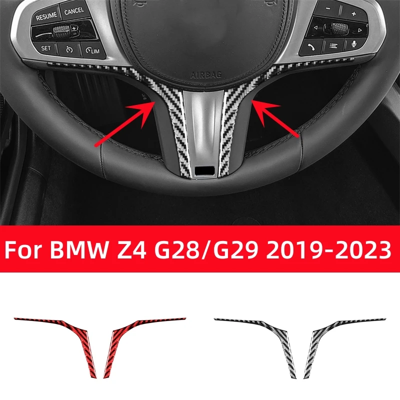 For BMW Z4 Series G28 G29 2019-2023 Carbon Fiber Accessories Interior Car Steering Wheel Panel Trim Cover Decoration Stickers