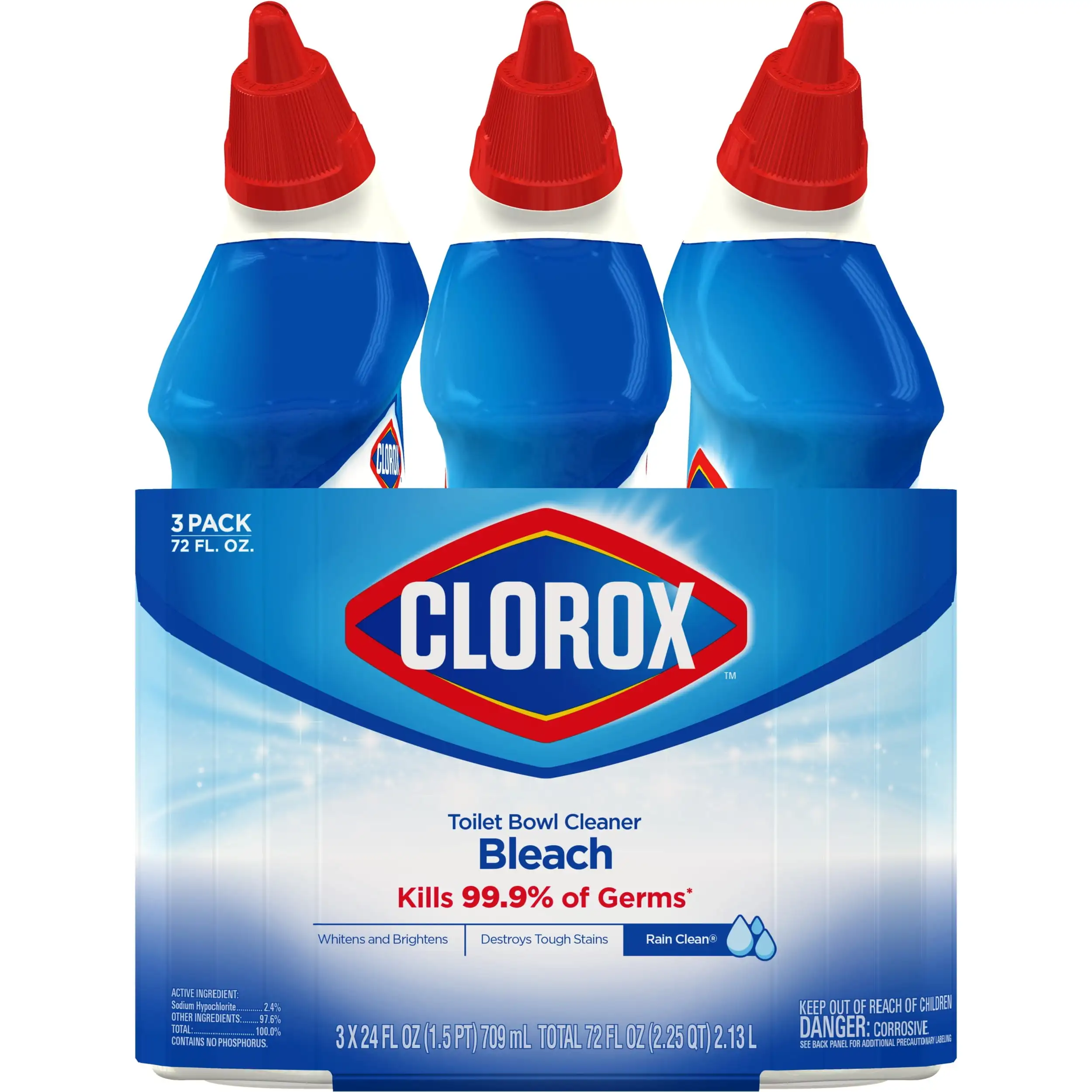 Toilet Bowl Cleaner with Bleach Rain Clean 24 Ounces 3 Pack Disinfecting Bleach Cleaner Bathroom Cleaner