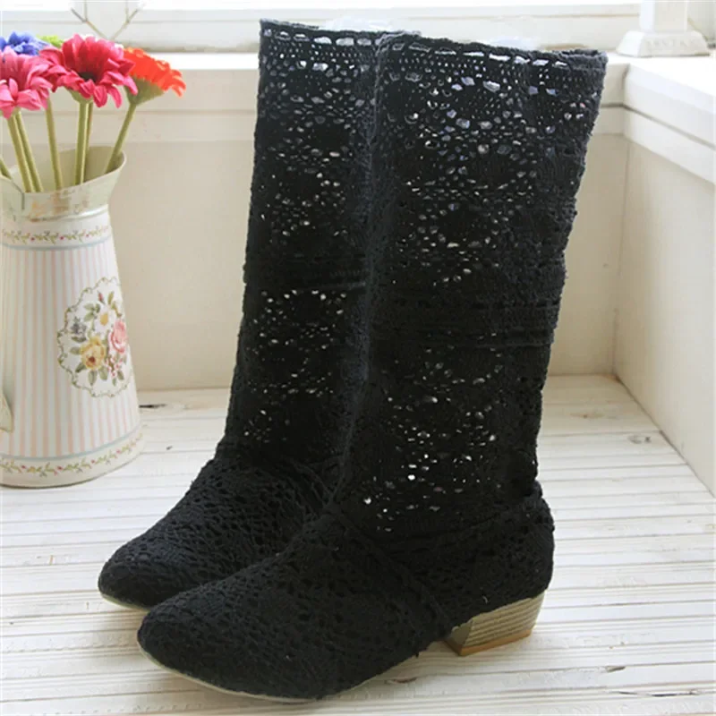 Crochet Summer Boots 2024 New Shoes Lace Hollow Crochet Boots XL Hollow Fashion Women\'s Boots 34-43  Zapatos De Mujer