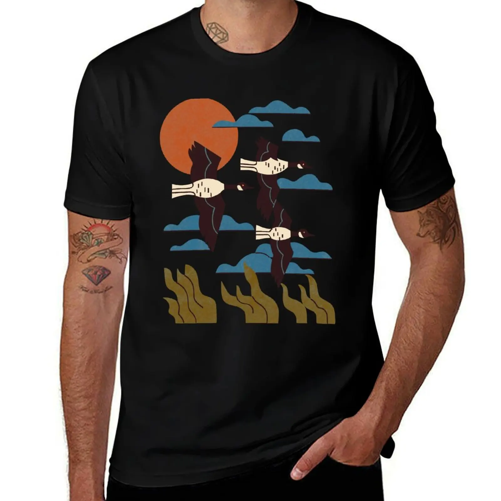Geese Flying South T-Shirt t shirts for man graphic funny T-Shirt