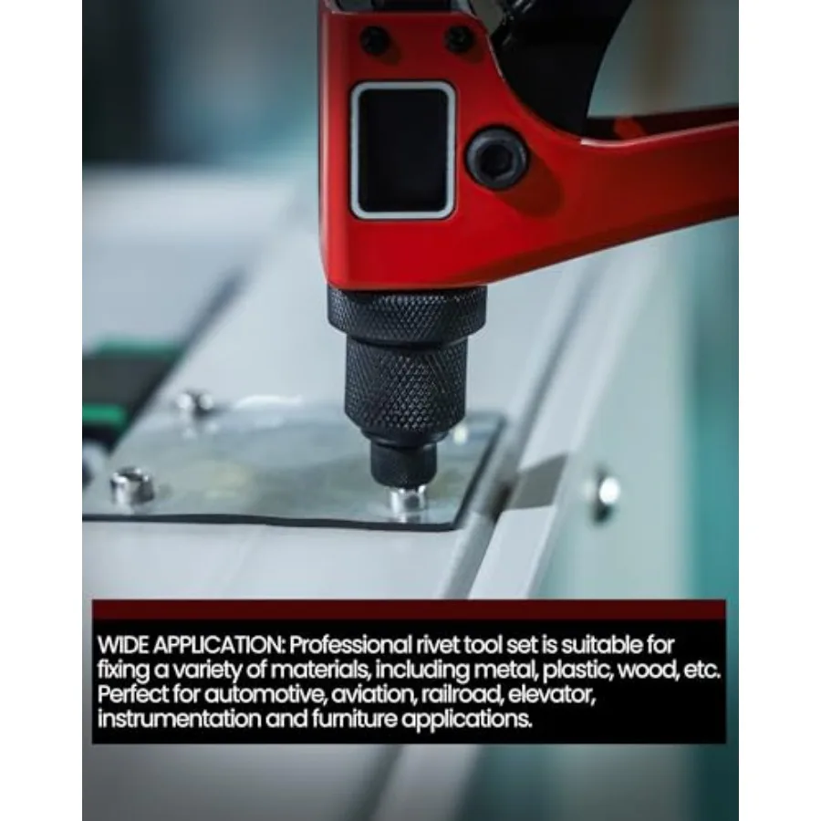전문가용 4in1 수동 리벳팅 도구 세트 (리벳 100개 및 교체 가능한 헤드 4개 포함) 자동차, 항공우주 및 DIY 금속 작업용