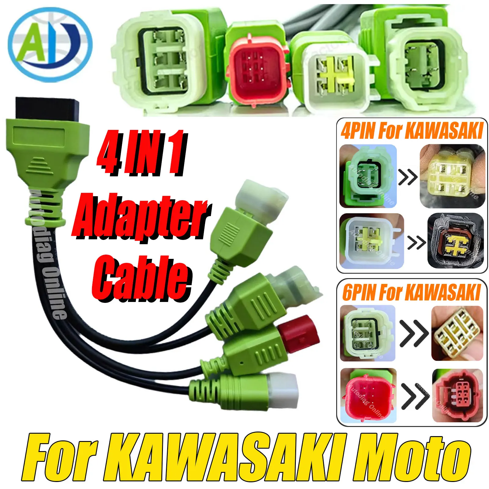 Motorcycle OBD2 Diagnostic Cable For Kawasaki Z/Ninja/Versys/Vulcan Series OBDII Diagnostic Connector Cable For Kawasaki 4 6Pin