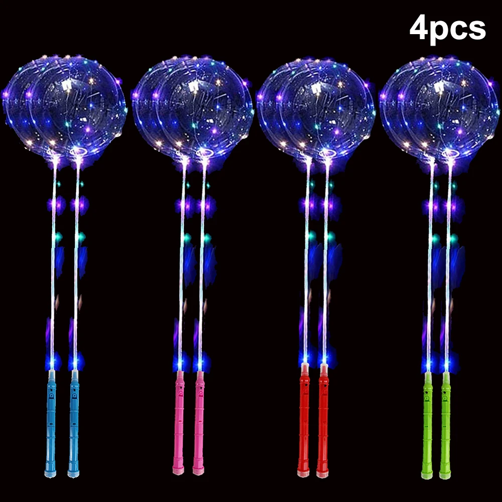 4pcs 20inch Bobo Balloo LED Light Glow in the Dark 3 Levels Flashing Handle Bubble Balloon Birthday Wedding Baby Shower Decor