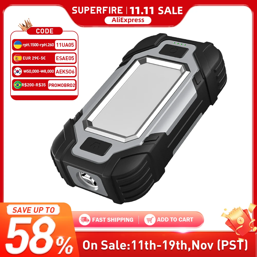 

SUPERFIRE X102 Portable LED Work Light With Double Strong Magnets Adjustable Rechargeable Flashlight For Charging Mobile