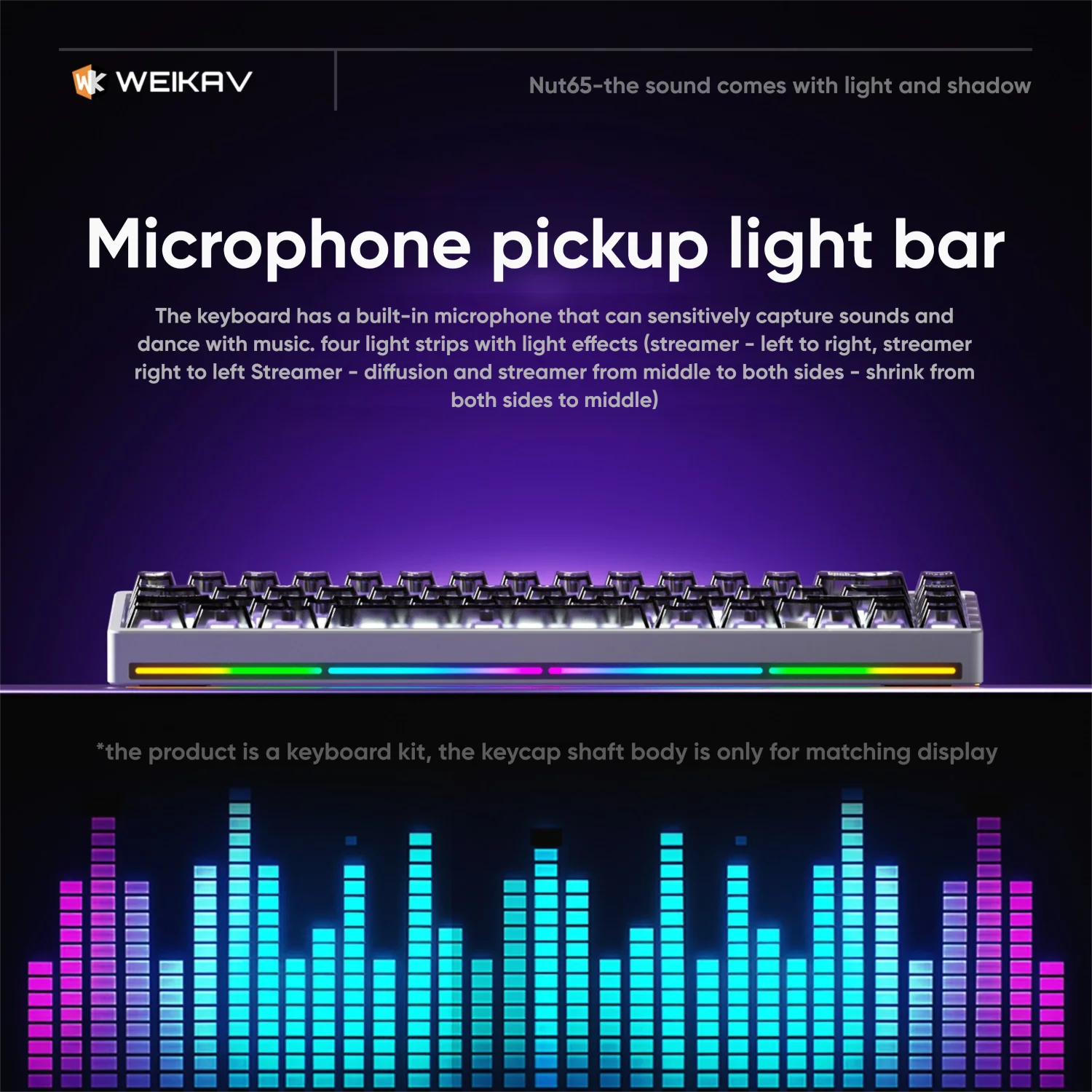 WEIKAV NUT65 Mechanical Keyboard Kit 68% layout Aluminium Gaming Keyboard BT 2.4G Wired Gasket RGB Quick Disassembling QMK/VIA