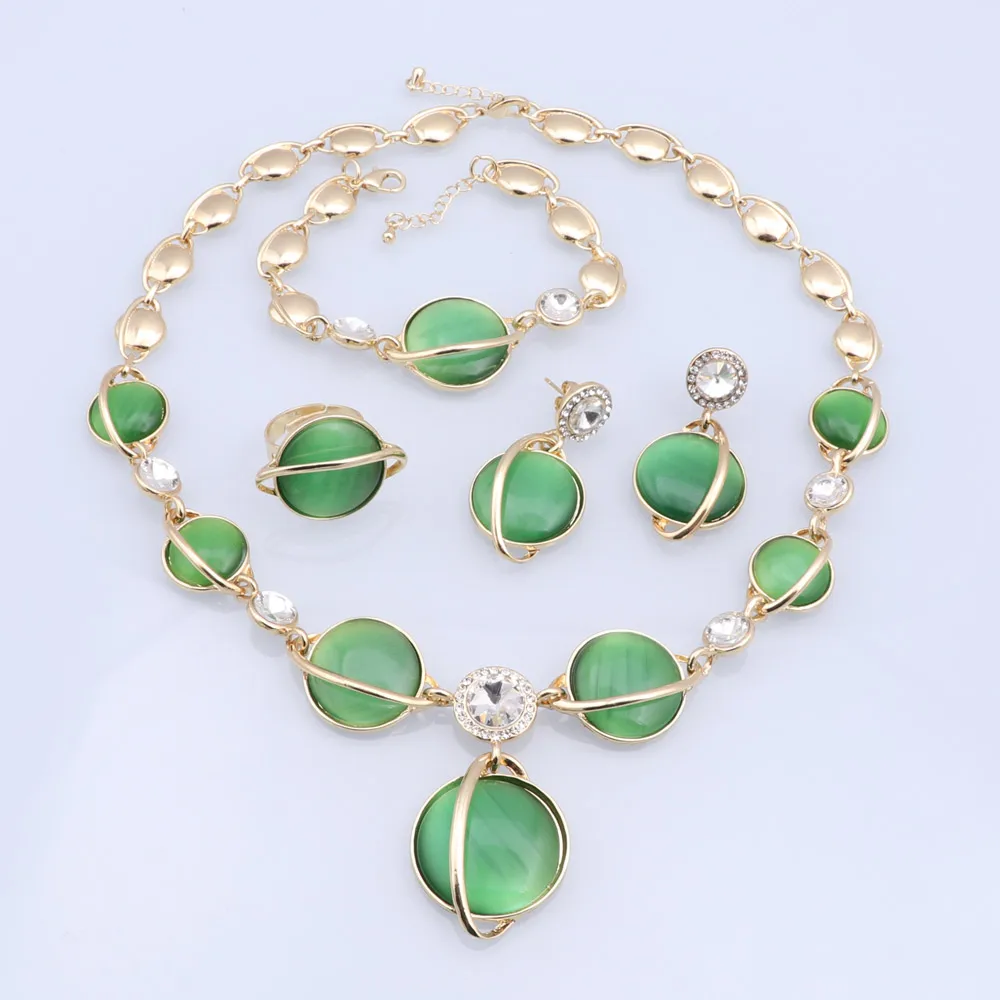 CYNTHIA Elegant Italian Gold Plated Opal Jewelry Set luxury Necklace Ring Earrings Bracelet For Women Wedding Party Accessories