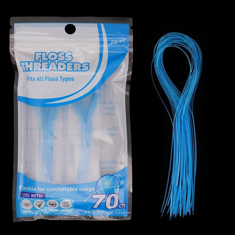 70pcs/pack Dental Floss Threader Orthodontic Floss Puller for Crown Brace Practical Cleaning Threader Oral Care Floss Tools