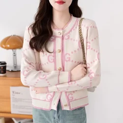 Autumn Winter Coat Luxury Pink Knitted Cardigan Short Sweater Soft Women Long Sleeve Design Casual Tops Jumpers Black Red Gray