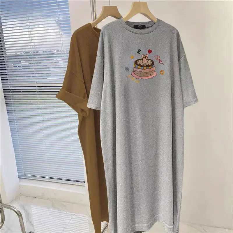 Summer New Short Sleeve Print Loose Street Casual T Shirt Dress All-match Simplicity Trend Dresses Fashion Women Clothing