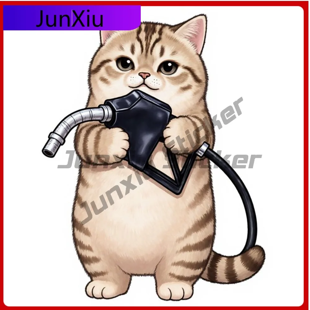 

1 Pack Cute Round toon Cat Vinyl Sticker Light Brown and White Striped Fur Posing Pump Nozzle Big Cool Car Laptop Windo