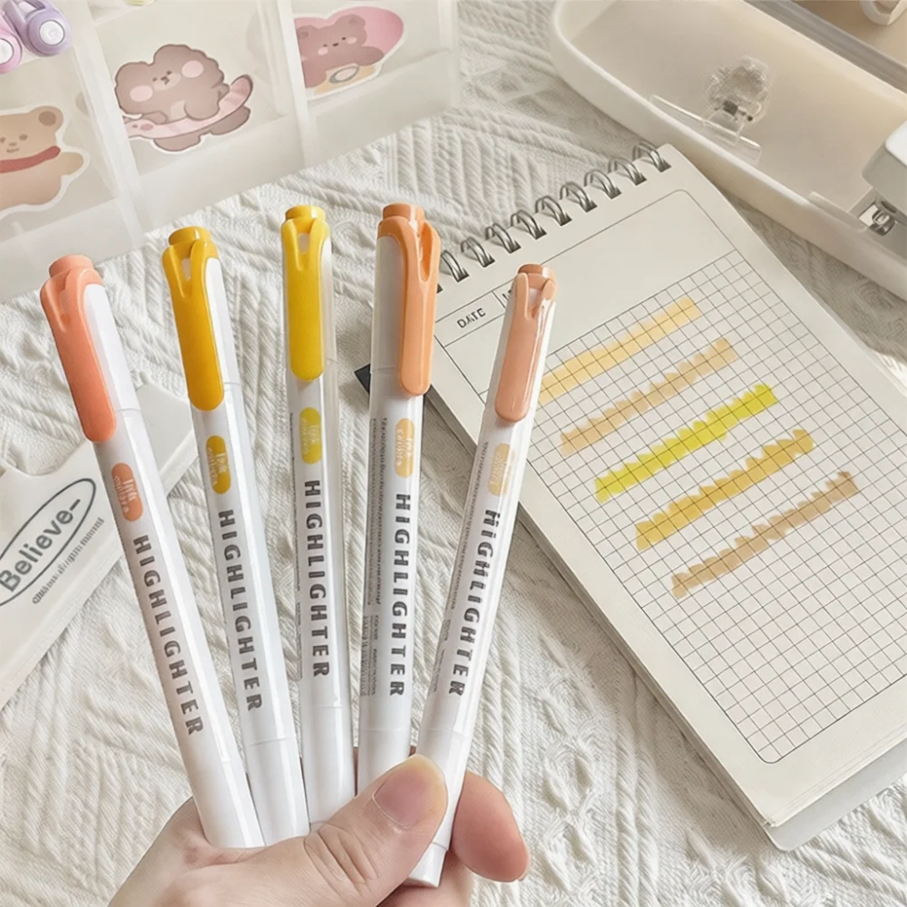Dual Tip Highlighter Pens Set Vibrant Colors Marking Markers For Journaling Art School Office Supplies Drawing Stationery