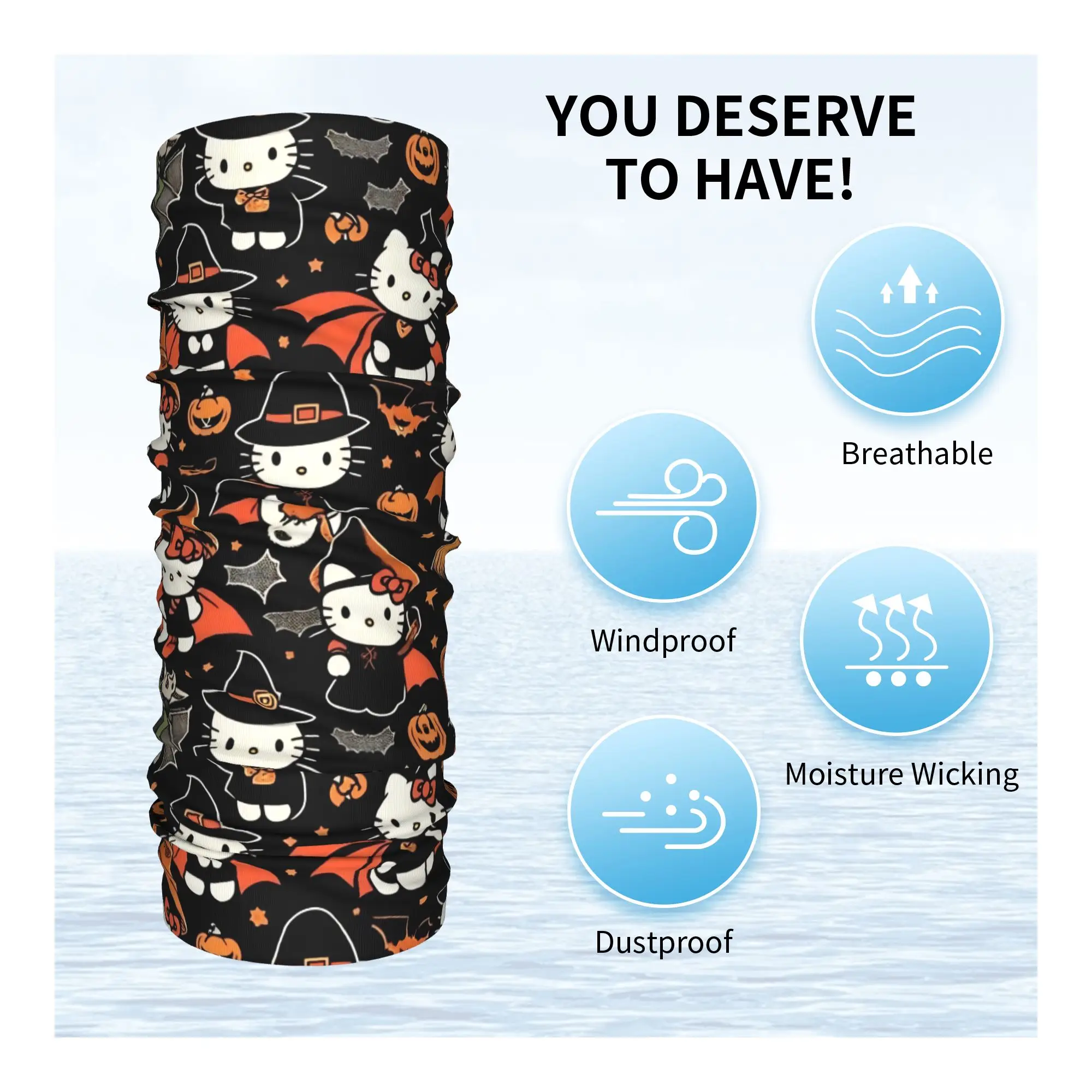 هالوين مرحبا كيتي الخفافيش باندانا الرقبة الجراب المطبوعة أقنعة قناع الوجه وشاح ركوب الدراجات الصيد للرجال النساء الكبار يندبروف #4