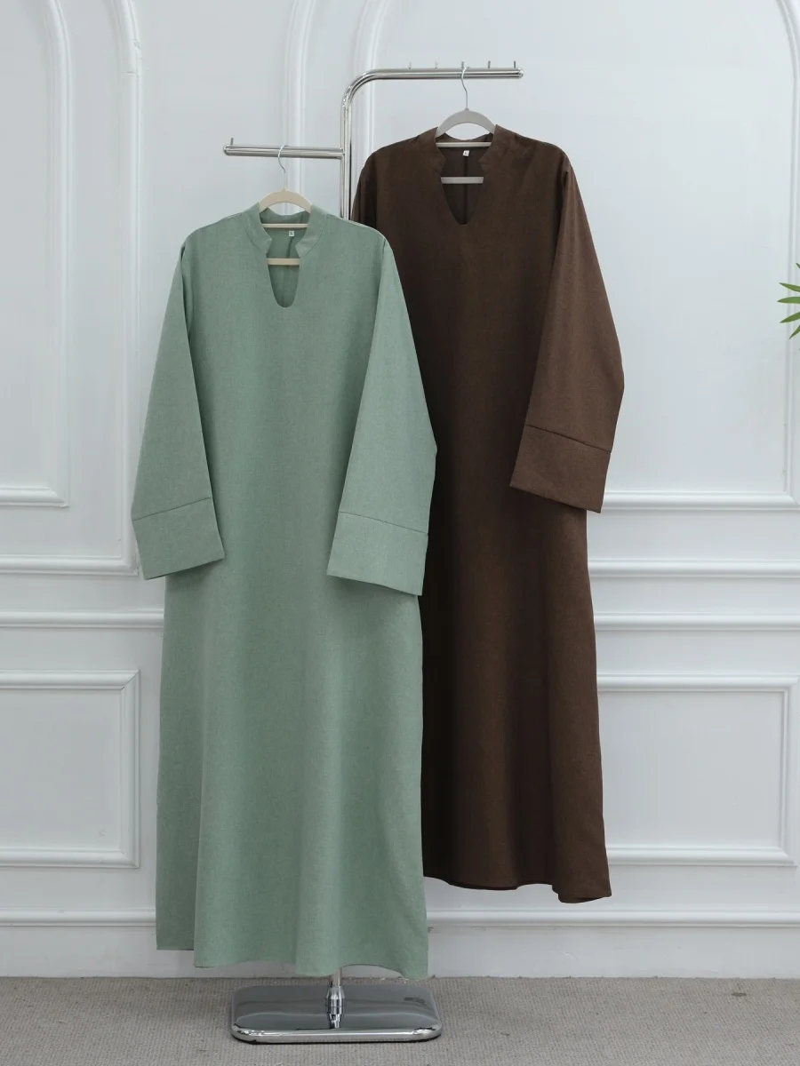 Muslimische Frauen Türkiye Dubai Abaya Lose V-ausschnitt Langes Kleid Modest Einfache Gebet Kaftan Ramadan Robe Femme Islamische Kleidung