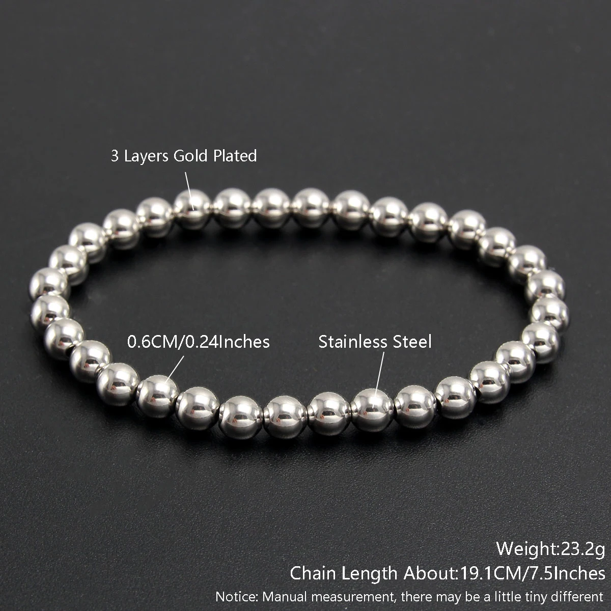 MHS.SUN Trend Stretch Roestvrij Stalen Armbanden Goud Zilver Kleur 2MM 5MM 8MM Gestapelde Bal Kralen Armband voor Vrouwen Mannen Sieraden