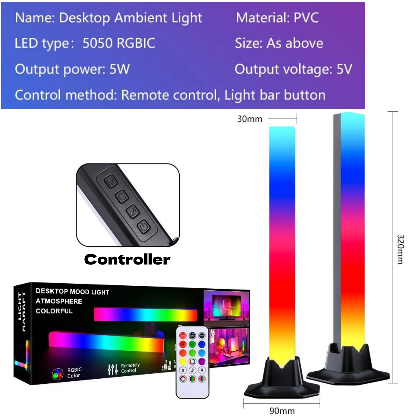 2 قطعة/الحزمة RGB لاقط ضوء الموسيقى إيقاع أضواء USB قابلة للشحن عيد الميلاد الديكور سطح المكتب RGB ضوء بار إيقاع الموسيقى #3