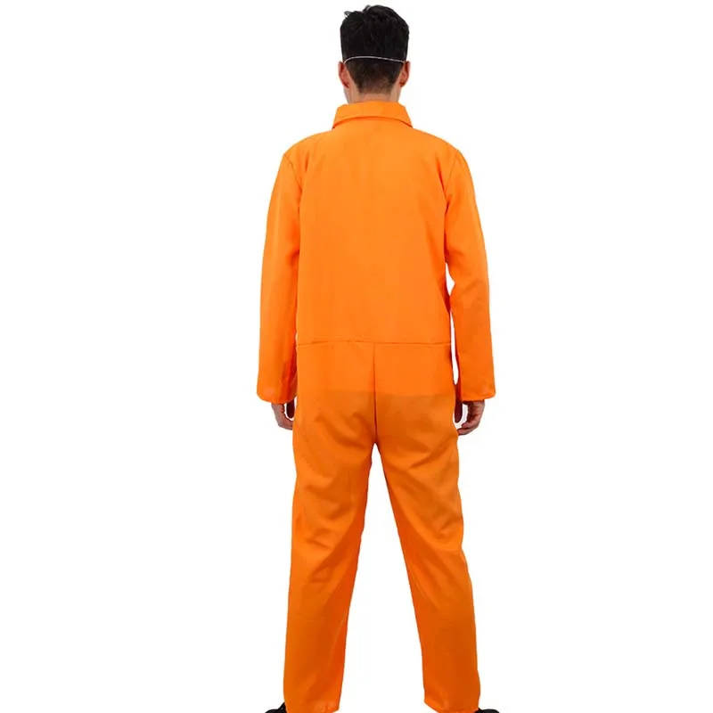 زي سجين الهالوين بذلة برتقالية للرجال البالغين #6