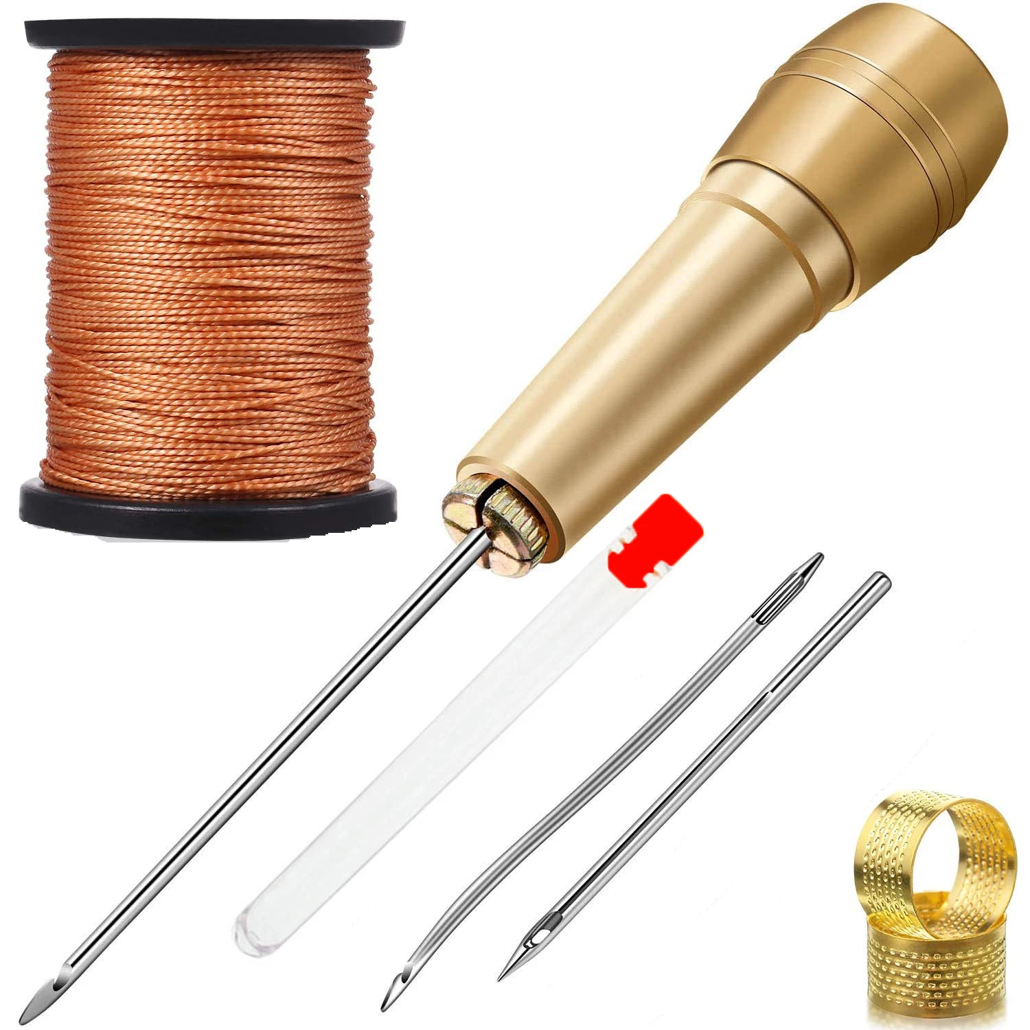 Leather Sewing Kit DIY Sewing Awl Needle with Copper Handle Set for Canvas Tent Shoes Repairing Tools