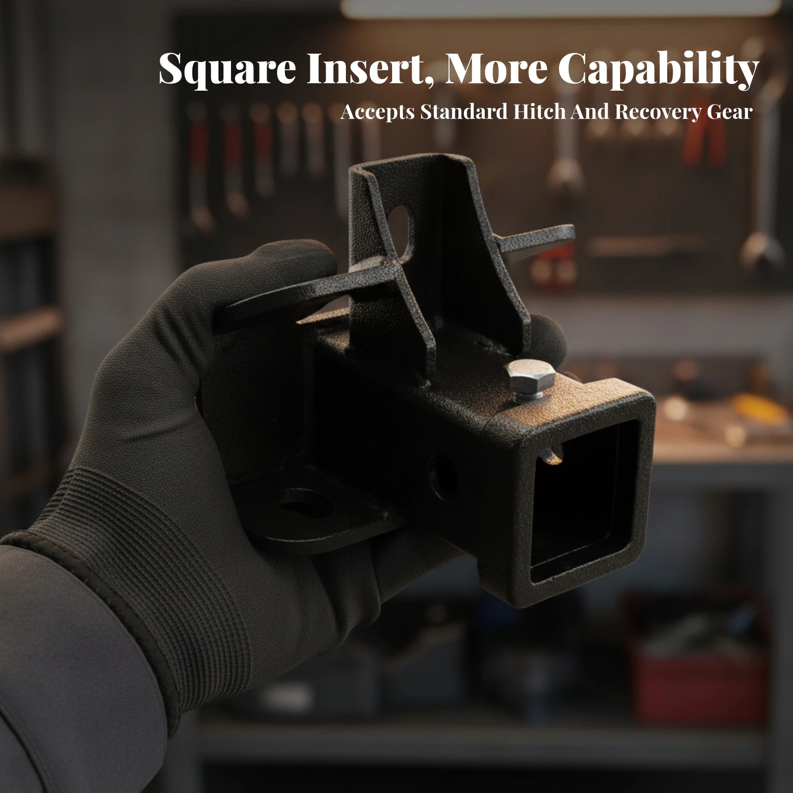 Towing Hitch Adapter with Square Receiver Strong Hitch Adapter with Upright Bracket Hardware Direct Fit Textured
