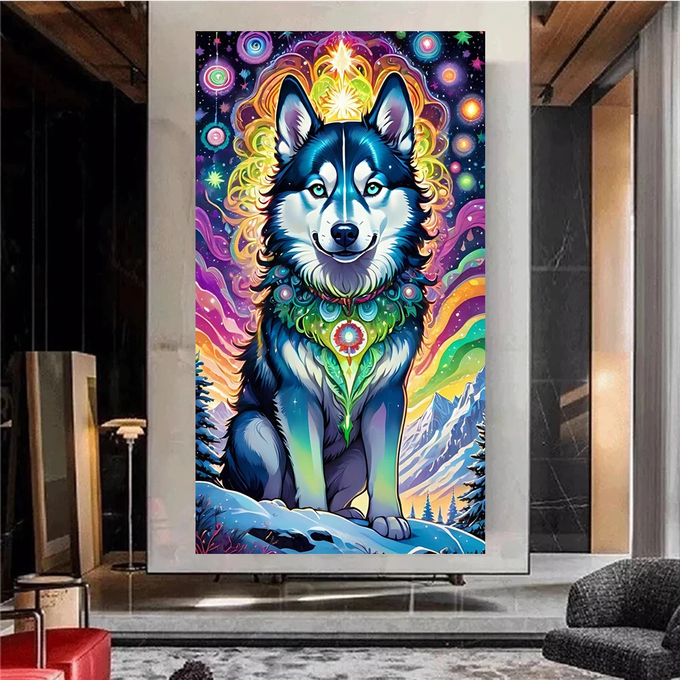 Neon Sky Siberian Husky Diamond Painting Diy Puzzle Picture Mosaic 5d diamond embroidery Painting Animal Large Home Decor