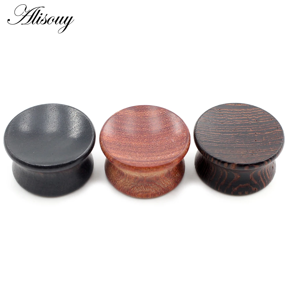 Alisouy 2pcs 6mm-20mm Concave Natural Wood Men Women Ear Tunnels Plugs Expander Stretchers Gauges Earrings Piercing Body Jewelry