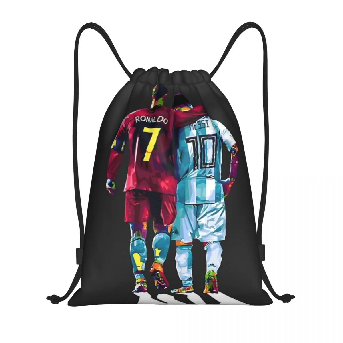 

Custom Pattern Logo Drawstring Bag Two Of The Best Soccer Players CR7 And Lionel Messi Travel Backpack Student Storage Bag Schoo