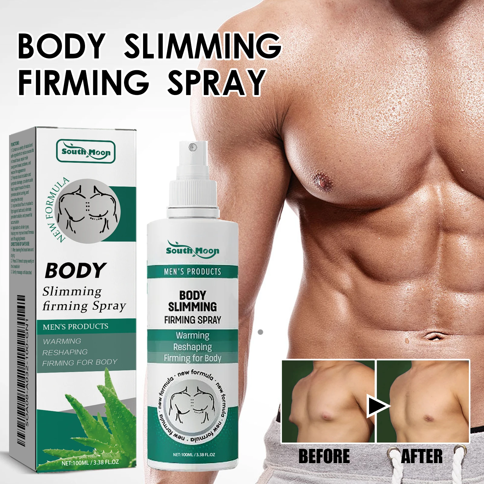 Gynecomastia Removal Spray Anti Cellulite Strengthen Chest Abdominal Muscles Shaping Essential Oil Male Breast Fat Reduction Oil