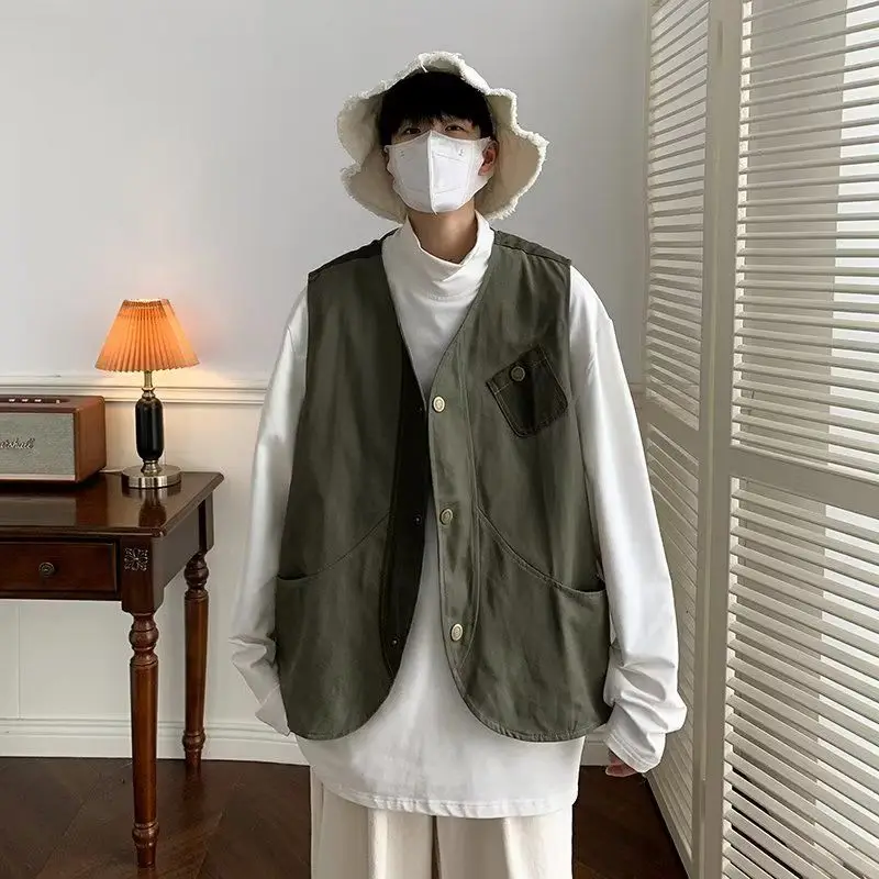 

Hong Kong Retro Color Blocked Workwear Vest for Men Women Loose Fitting Sleeveless Unisex Couple's Trendy Jacket​