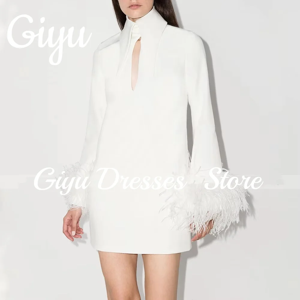 

Giyu Formal Evening Dresses Dubai Arabic Women High Neck Feather Long Sleeves Prom Gowns Cocktail Gowns Customized 2025