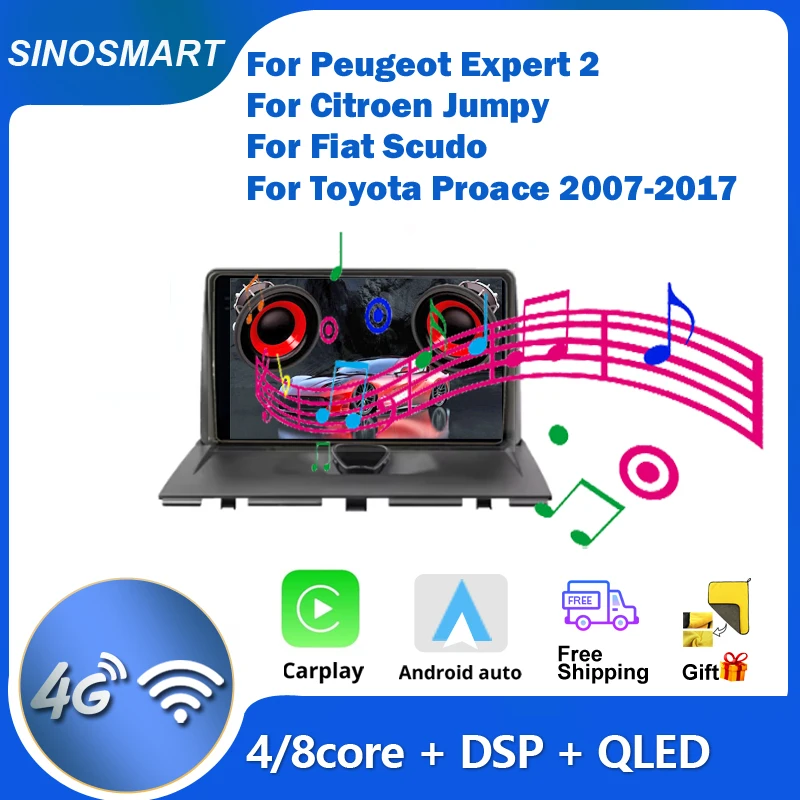 SINOSMART 2 Din Android Head Unit For Peugeot Expert 2 For Citroen Jumpy For Fiat Scudo For Toyota Proace 2007-2017 Car Radio