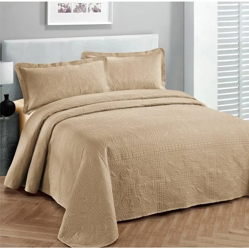 

Luxury Bedspread Coverlet Embossed Bed Cover Solid New Over Size