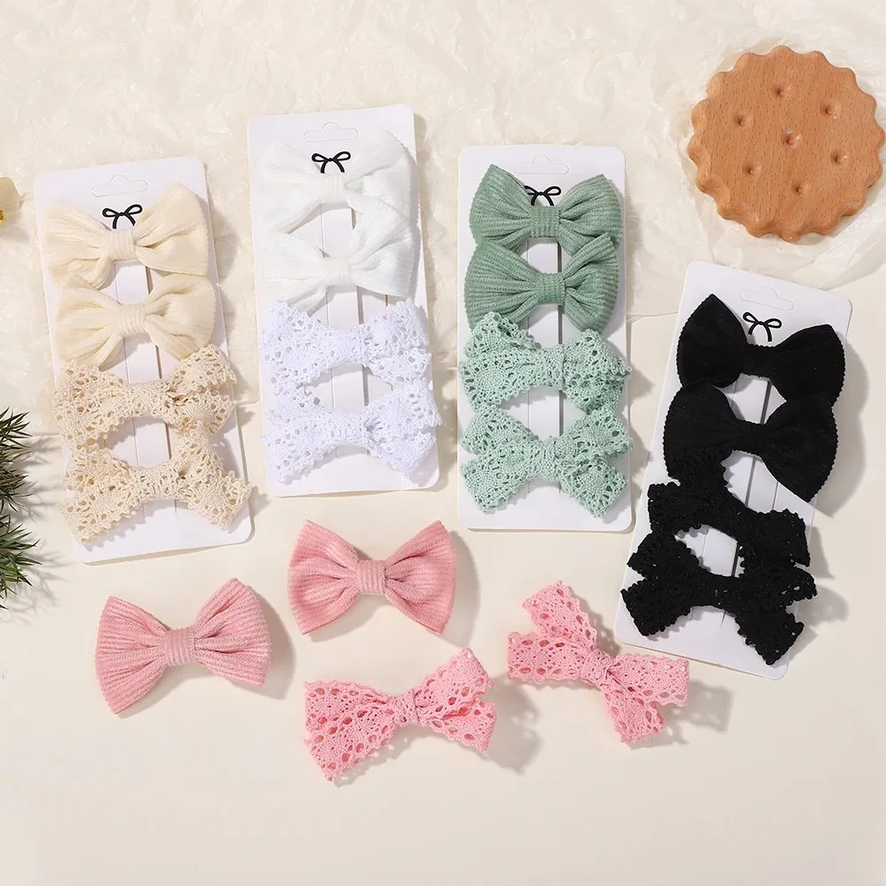 

4Pcs/lot Lovely Bowknot Hair Clip for Girls Lace Side Bangs Hairgripes Gift Headwear Set Boutique Kids Barrette