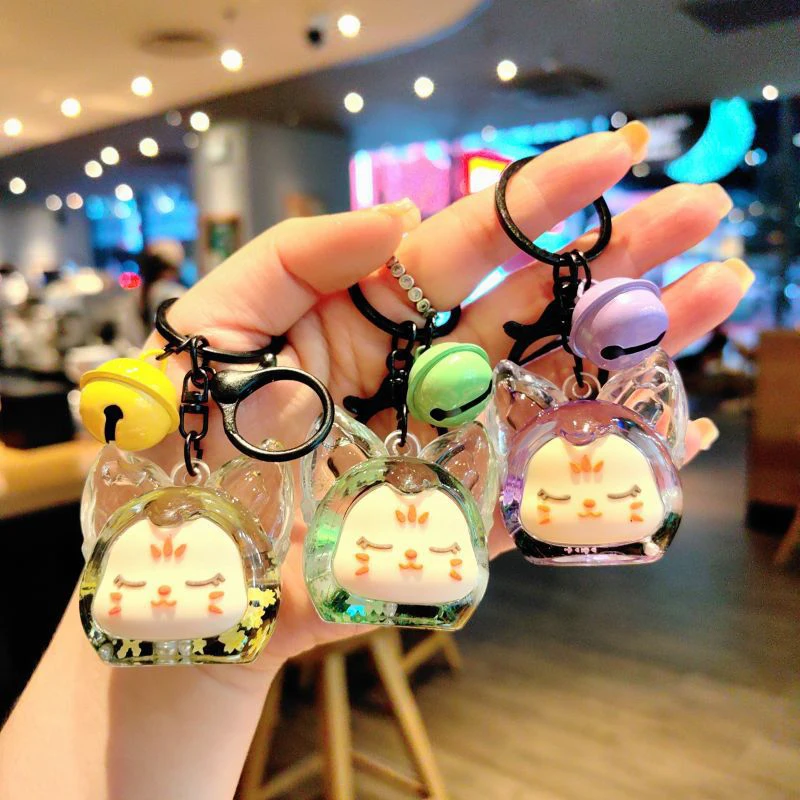 Cartoon Fashion Fox Quicksand Bottle Keychain Cute Doll Keychain Pendant Creative Kawaii Backpack Decoration Accessories Gifts