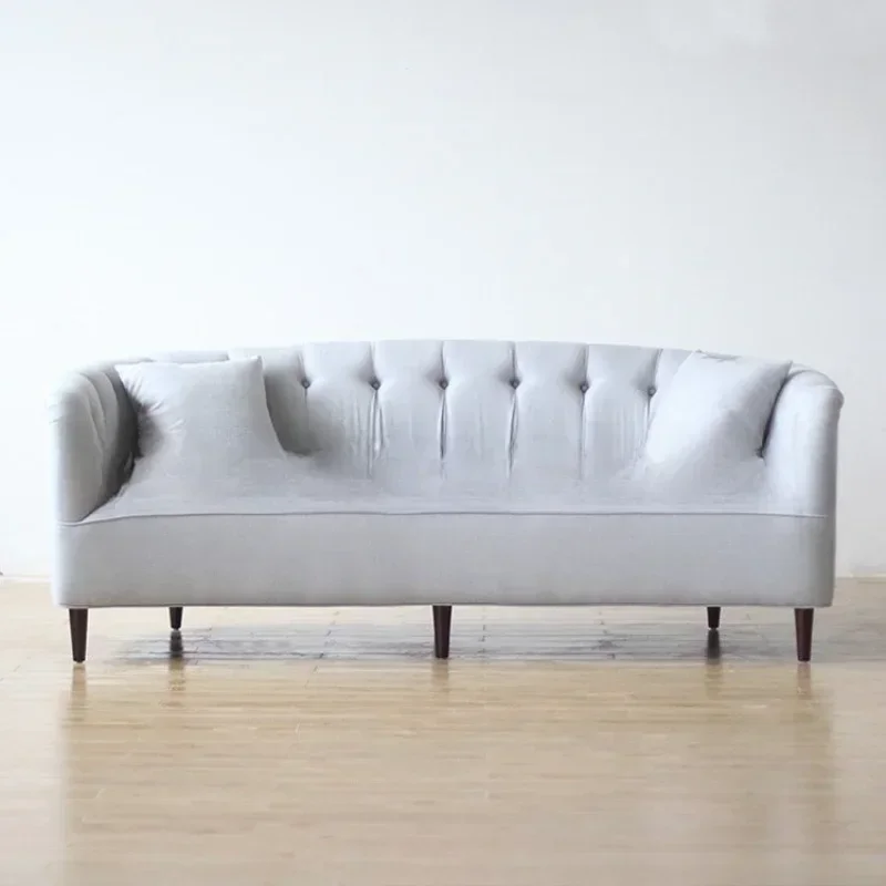 Simple modern fabric soft bag sofa furniture living room Nordic style pull button cafe casual three-person sofa