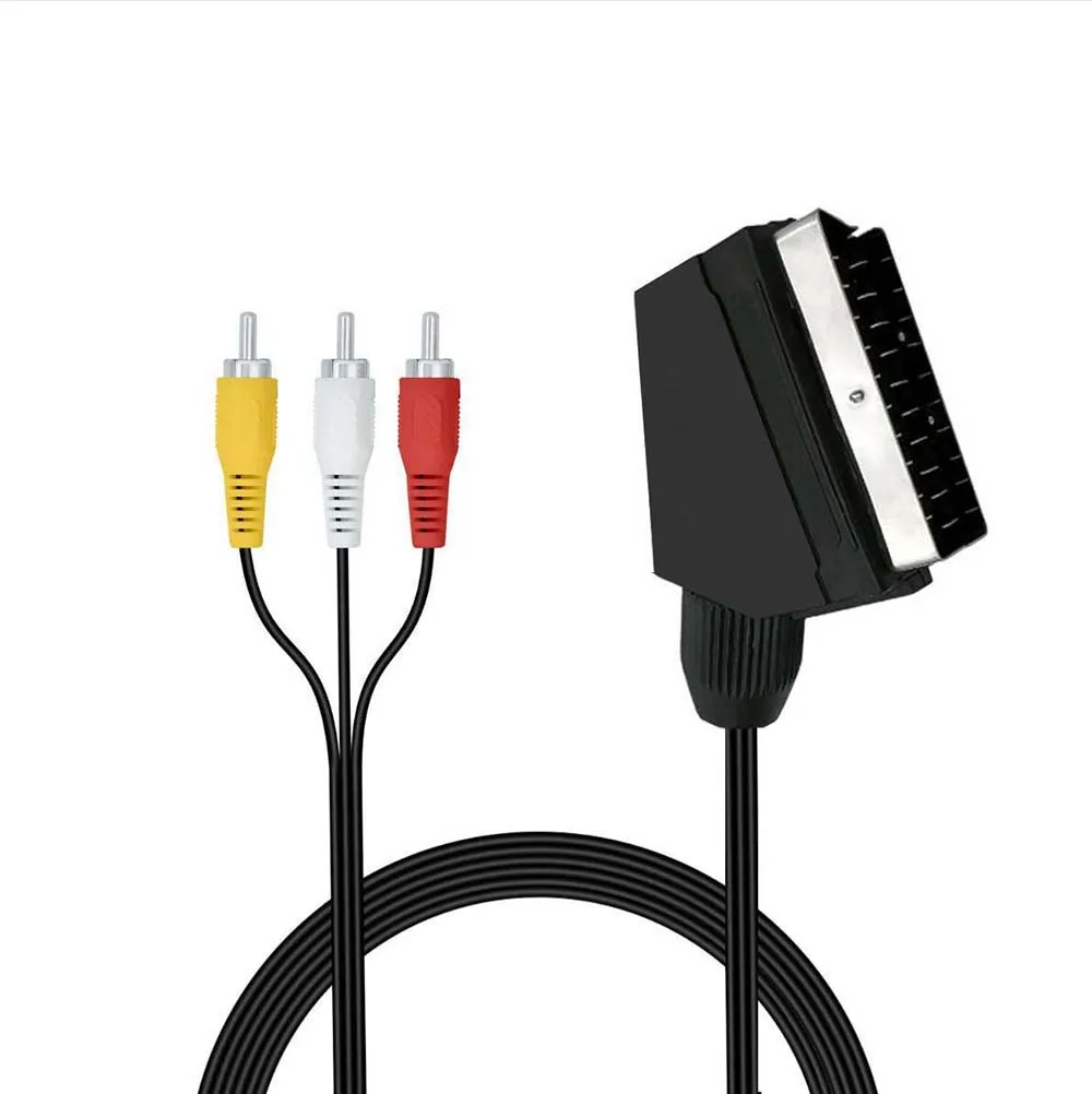 Euro Scart Cable Composite AV to Scart Adapter Cable Composite Video 3-RCA Plugs to 21-PIN Scart Plug Cable AV in to Scart out 