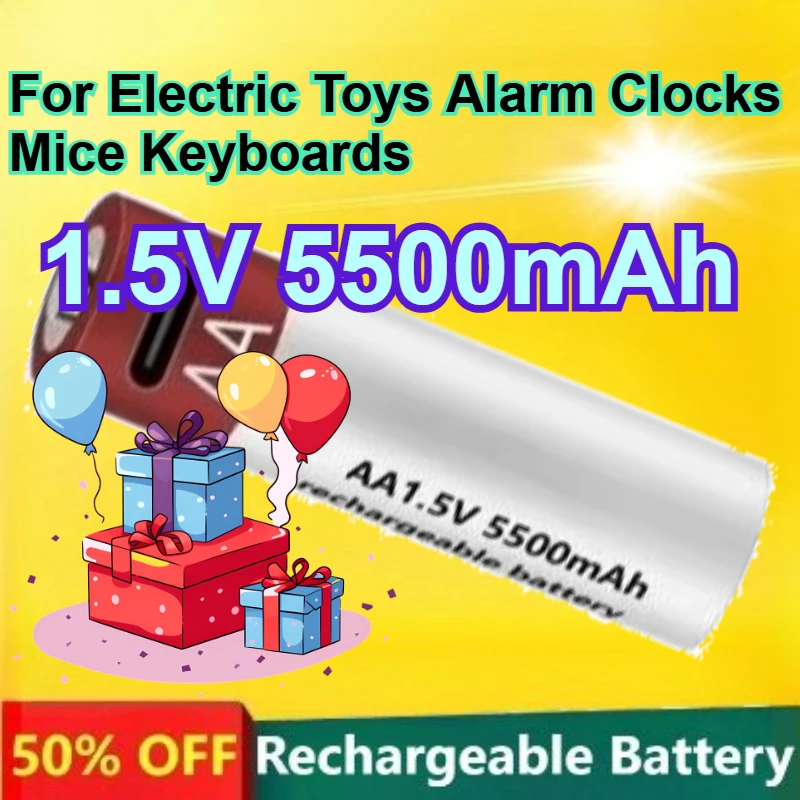 

AA 1.5V 5500mAh Lithium Battery with USB Fast Charging for Electric Toys Alarm Clocks Mice Keyboards High-quality Battery
