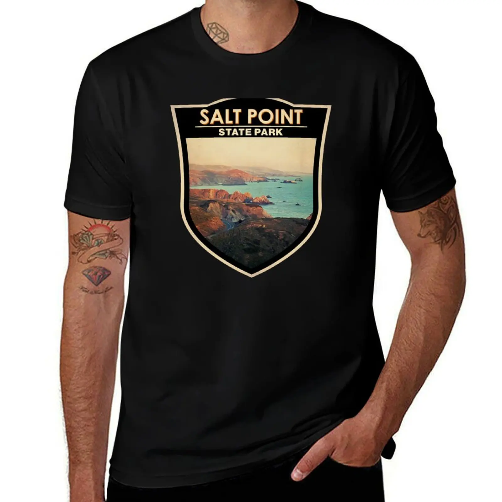 

Salt Point State Park California Watercolor Badge T-Shirt cotton t shirt pack man t shirt cotton high quality T-shirt