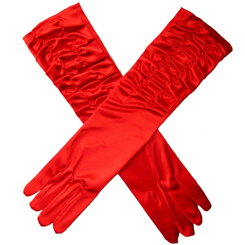 Long Pleated Satin Gloves for Women Evening Party Formal Bridal  Wedding Banquet Dress Gloves