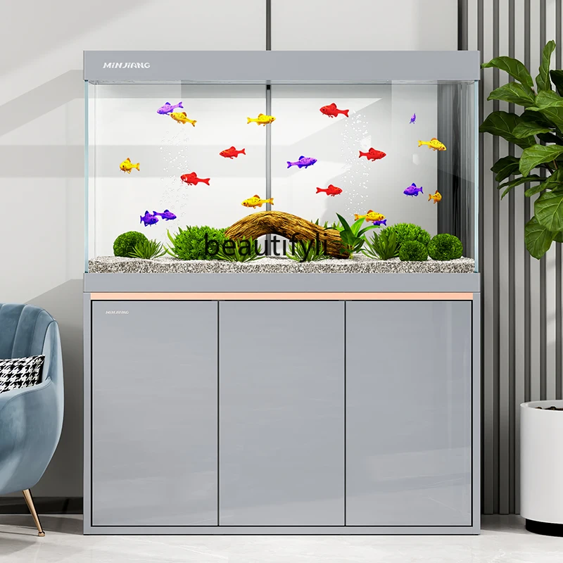 Light luxury simple fish tank living room large floor ecological bottom filter medium aquarium